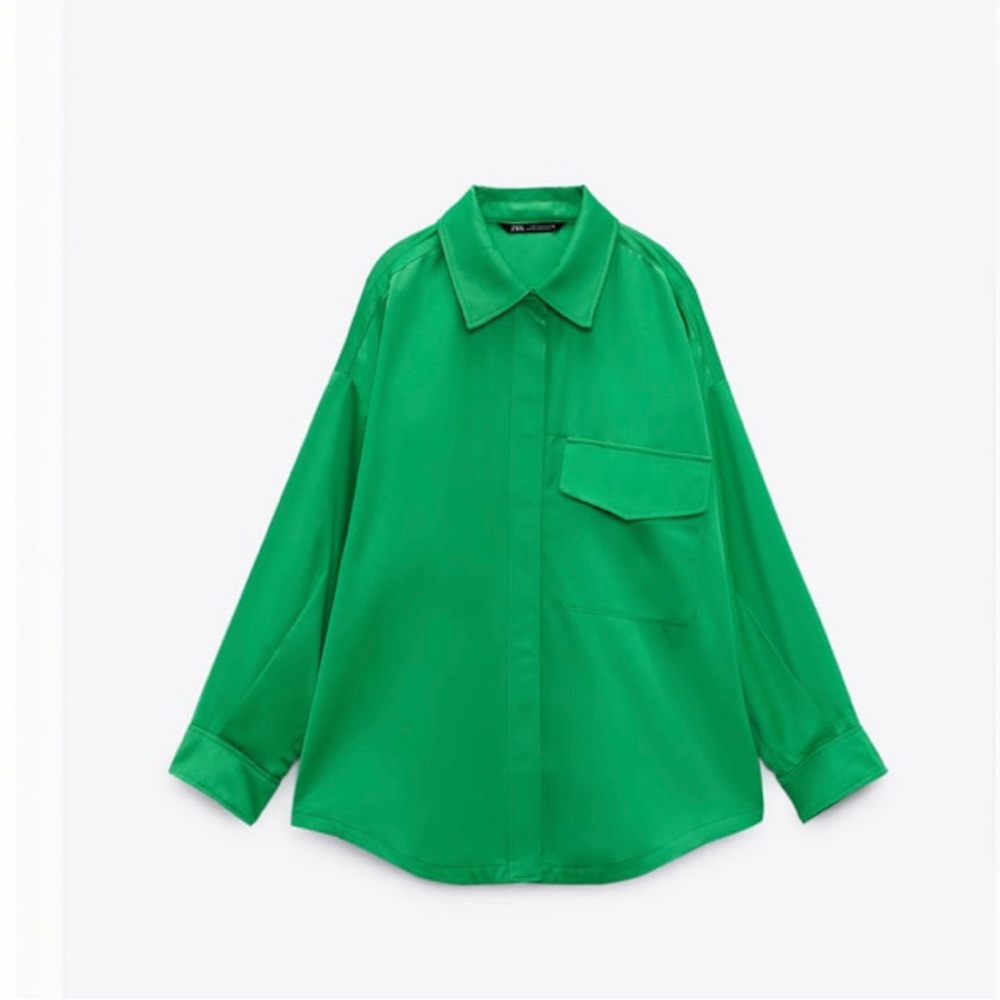 Zara Oversized Satin Effect Blouse + Shorts in kelly green
